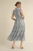 Blue Floral Print Frilled Pocketed Midi Dress sold by Pinkblush