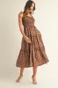 Brown Tie Shoulder Detail Floral Midi Dress sold by Pinkblush