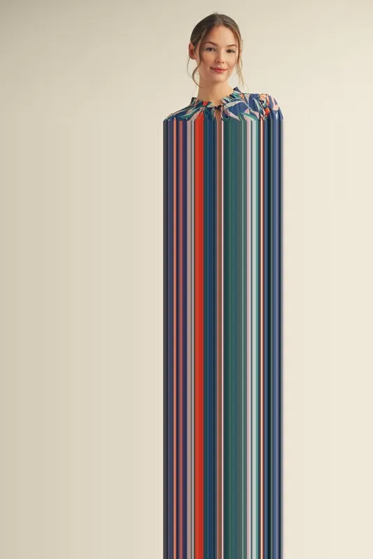 Navy Leaf Print Front Tie 3/4 Sleeve Dress sold by Pinkblush product image thumbnail 3