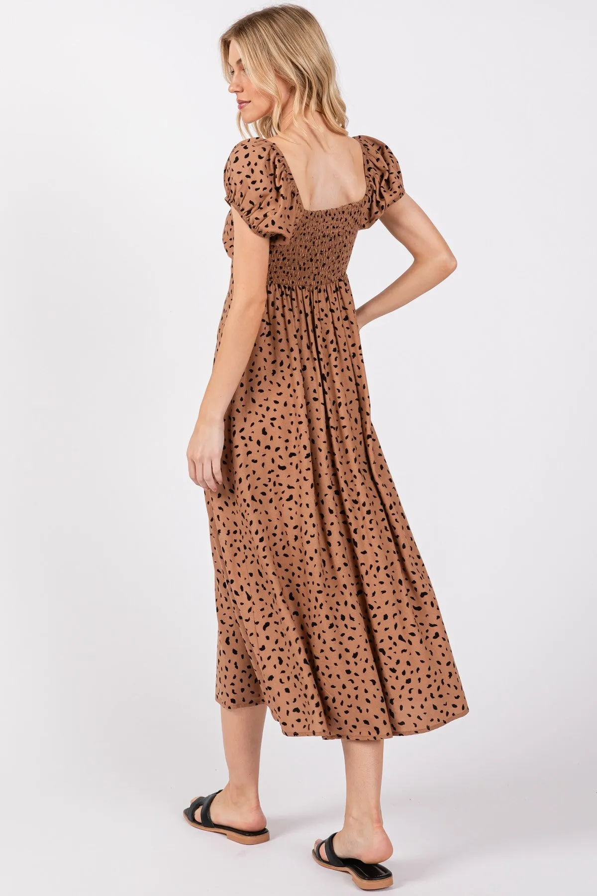 Camel Animal Print Button Accent Midi Dress sold by Pinkblush product image thumbnail 3