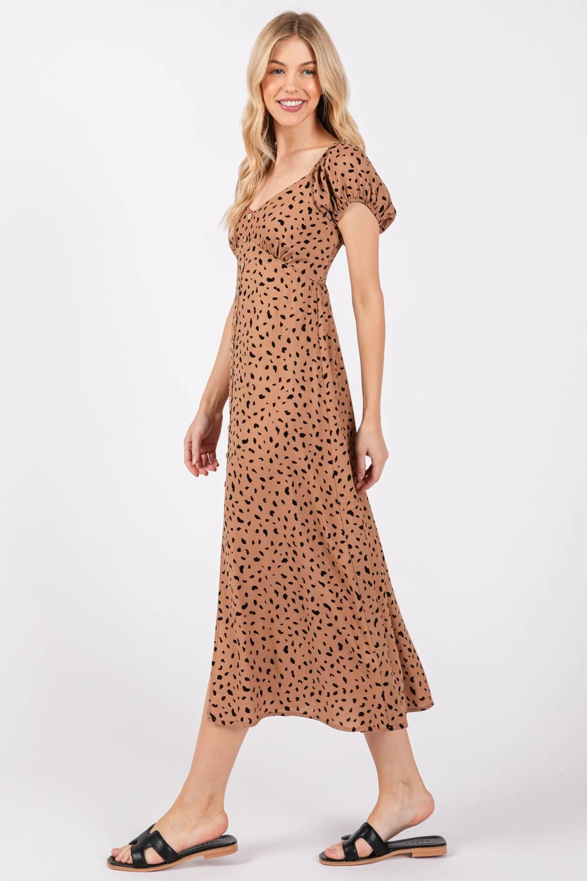 Camel Animal Print Button Accent Midi Dress sold by Pinkblush product image thumbnail 2