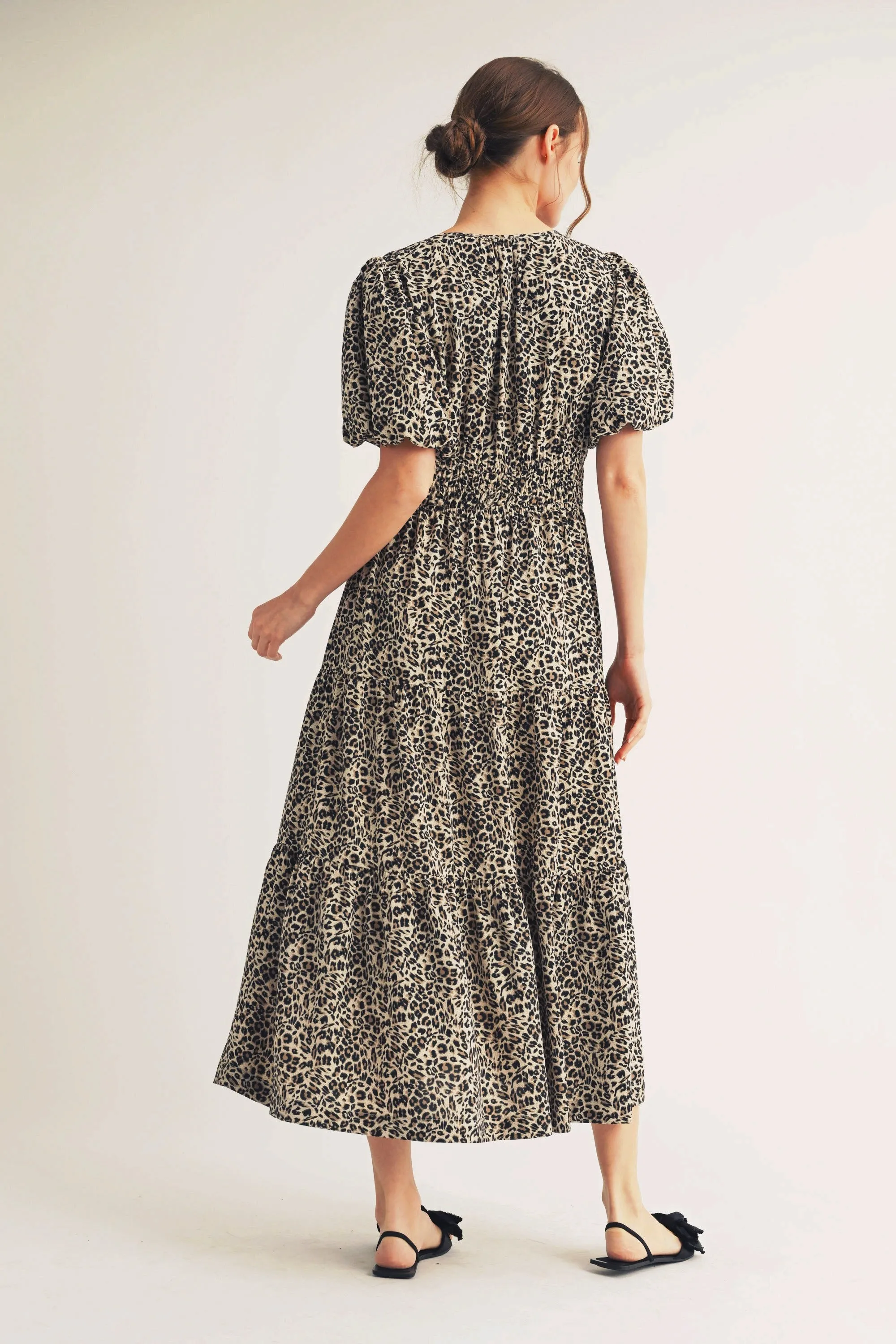 Brown Animal Print Tiered Midi Dress sold by Pinkblush product image thumbnail 2