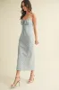 Blue Textured Plaid Drawstring Neck Midi Dress sold by Pinkblush