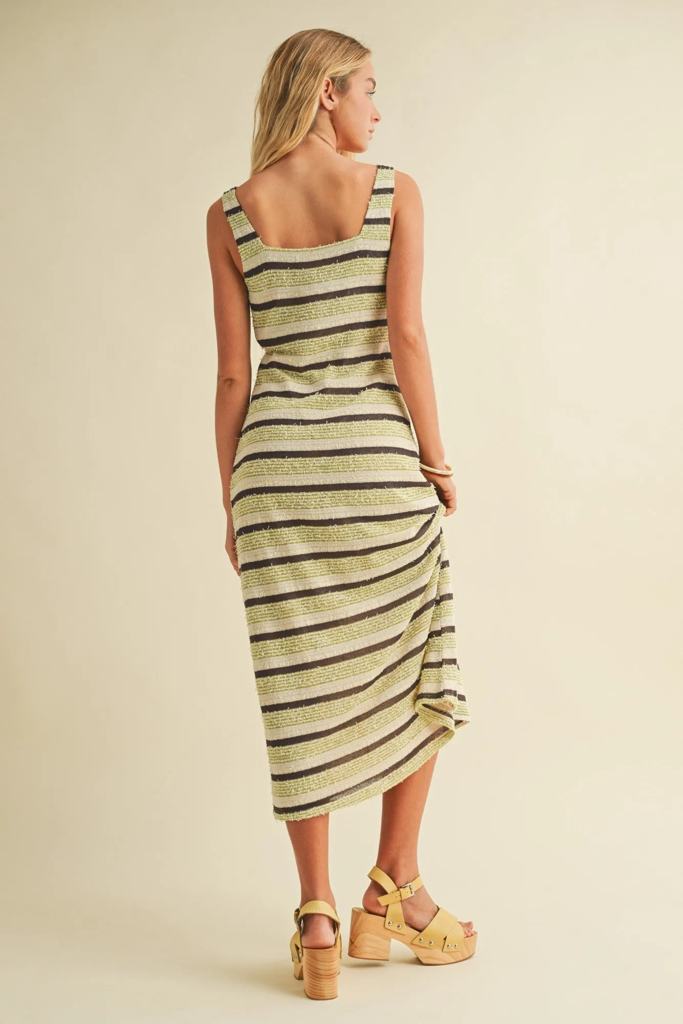 Lime Multi Square Neck Striped Sleeveless Dress sold by Pinkblush product image thumbnail 5