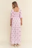 Lavender Floral Smocked Puff Sleeve Maxi Dress sold by Pinkblush