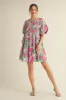 Fuchsia Floral Front Tie Puff Sleeve Dress sold by Pinkblush
