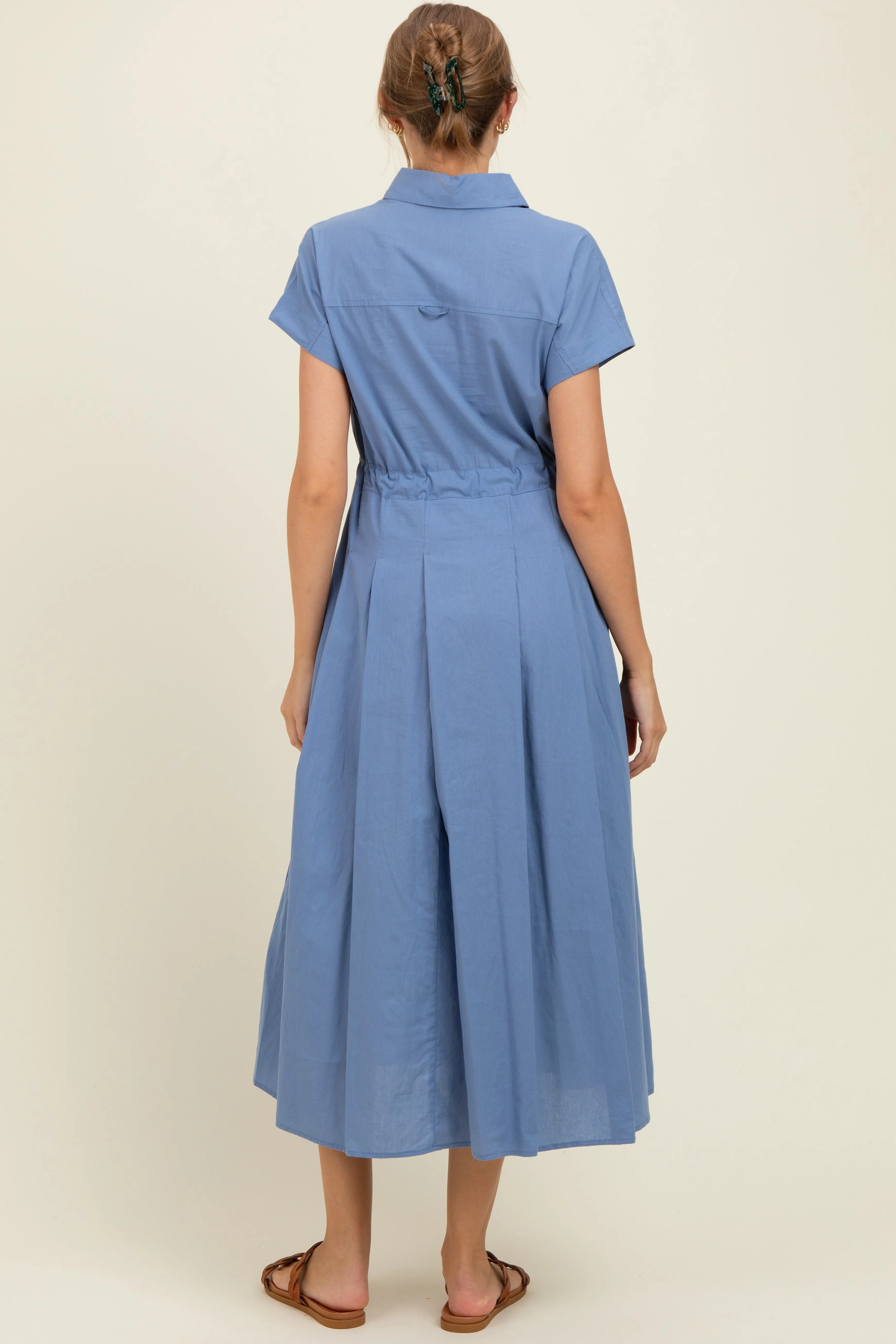 Blue Button Down Shirt Maternity Maxi Dress sold by Pinkblush product image thumbnail 3