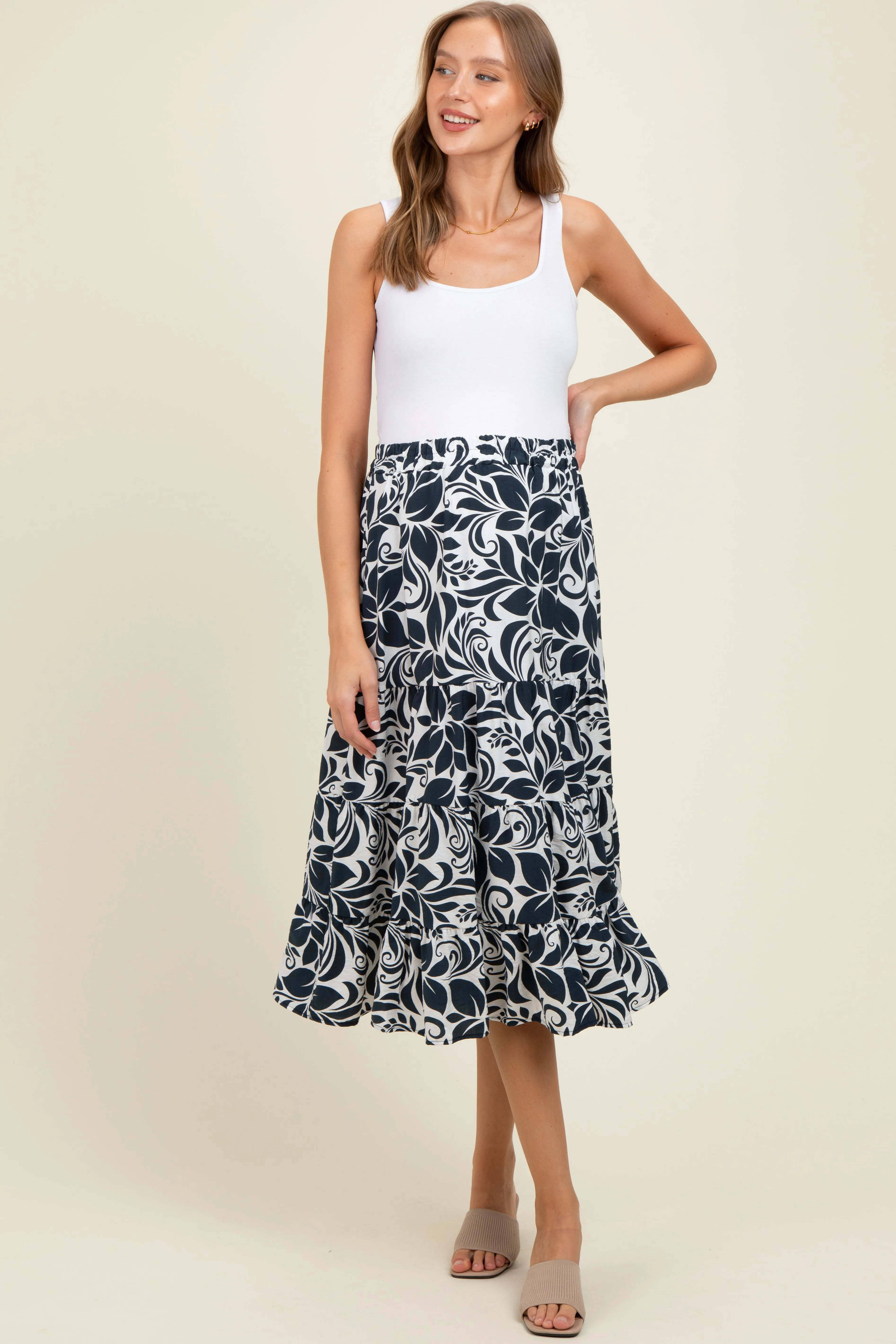 Charcoal Floral Tiered Maternity Maxi Skirt sold by Pinkblush product image thumbnail 2