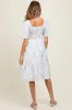 Cream Floral Smocked Flutter Sleeve Maternity Midi Dress sold by Pinkblush