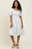 Cream Floral Smocked Flutter Sleeve Maternity Midi Dress sold by Pinkblush