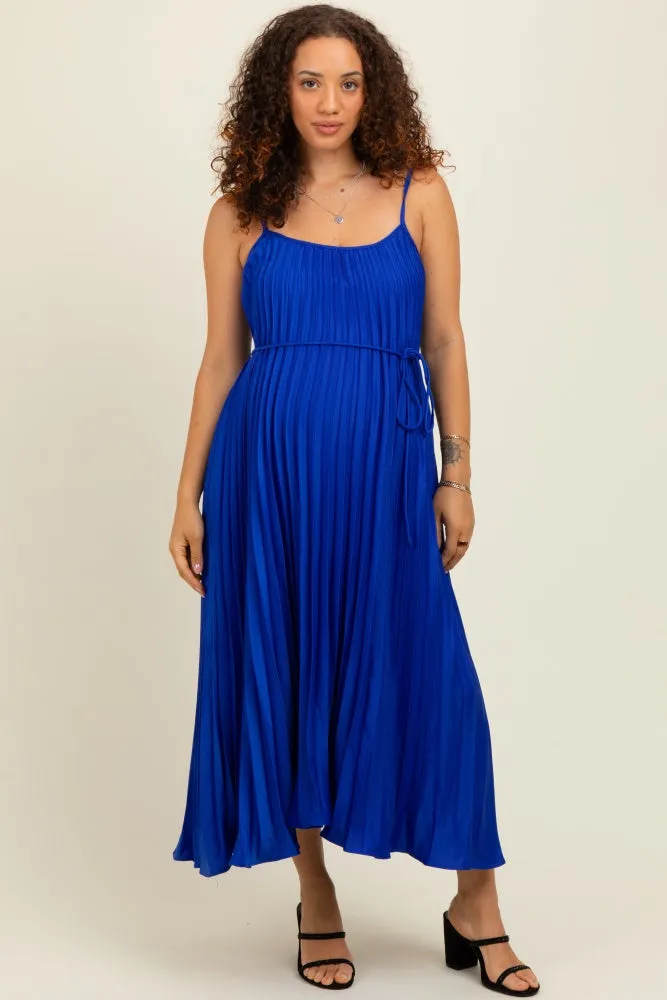 Royal Blue Pleated Sash Tie Maternity Midi Dress sold by Pinkblush