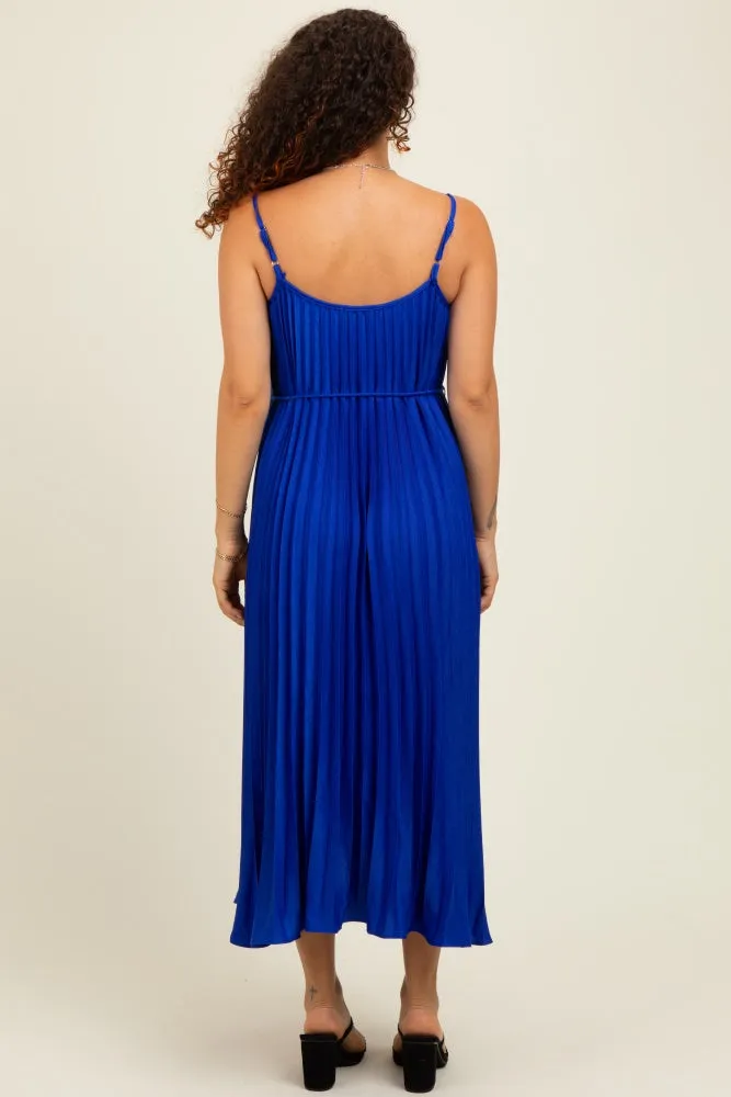 Royal Blue Pleated Sash Tie Maternity Midi Dress sold by Pinkblush product image thumbnail 2