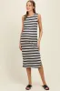 Black Multi-Stripe Ribbed Sleeveless Cutout Maternity Midi Dress sold by Pinkblush
