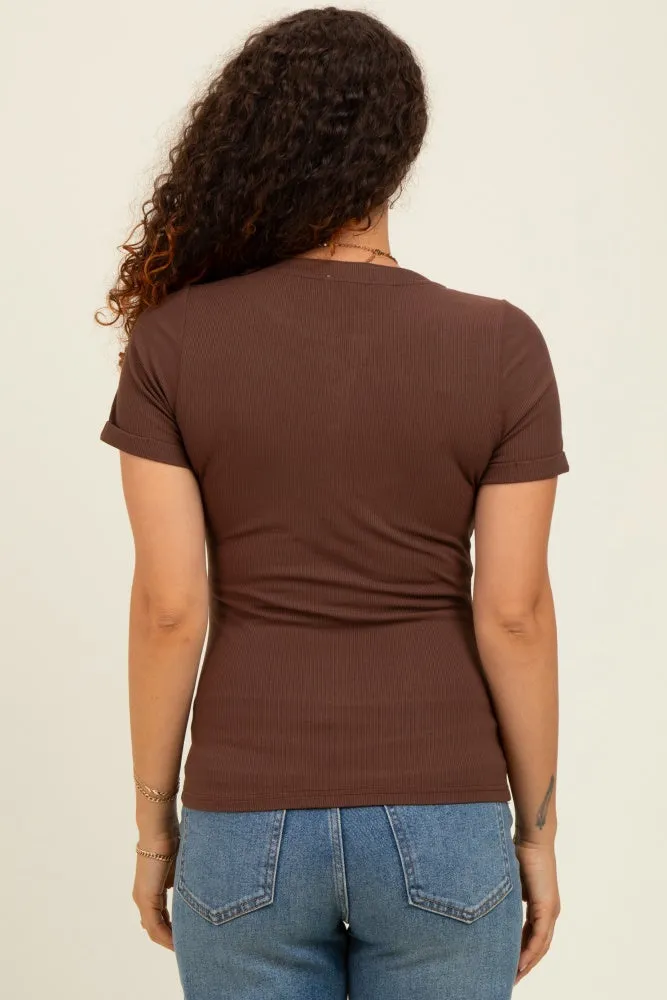 Brown Snap Button Maternity Short Sleeve Top sold by Pinkblush product image thumbnail 3