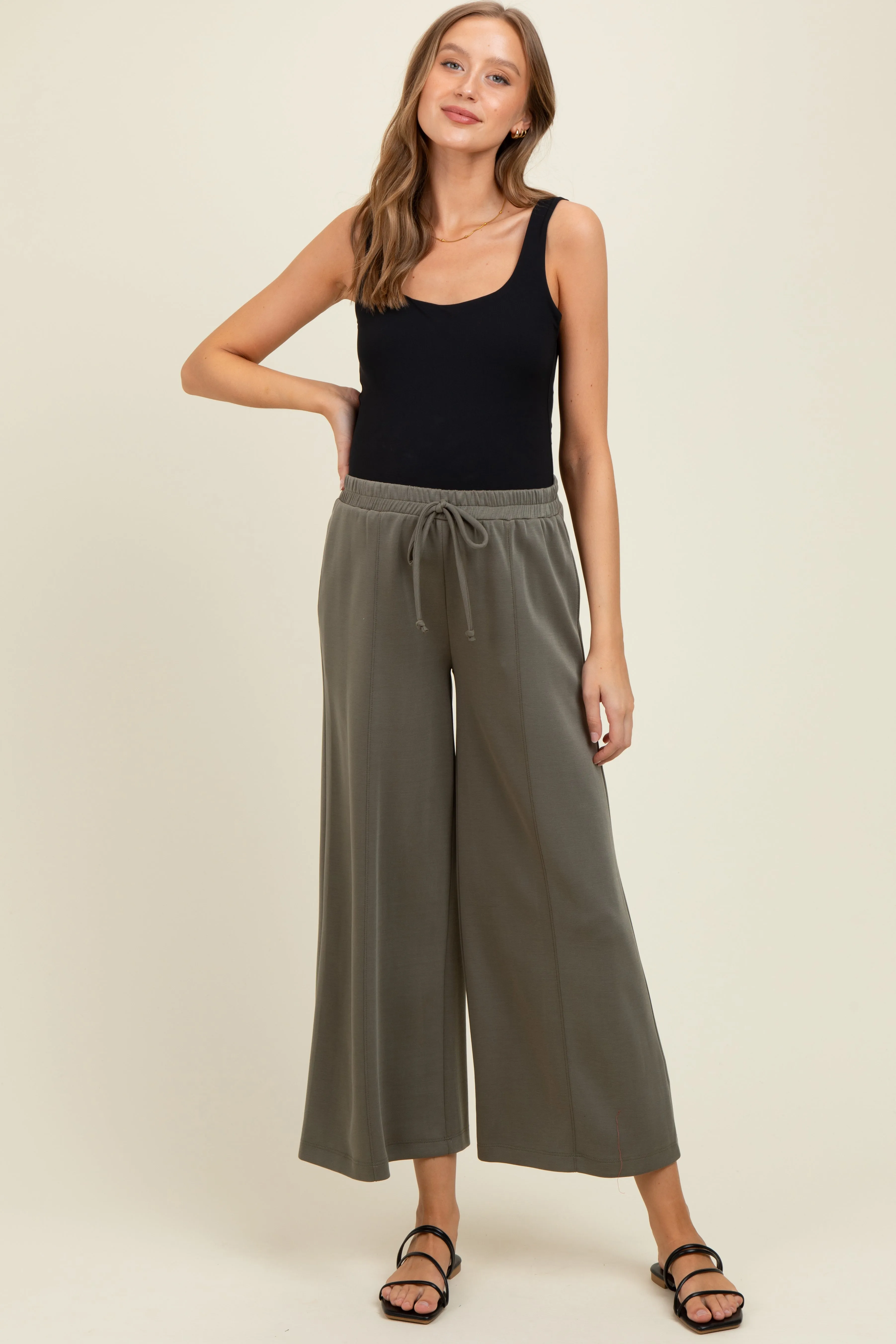 Olive Drawstring Wide Leg Maternity Pants sold by Pinkblush product image thumbnail 2