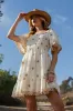 Ivory Embroidered Detail Smocked Tie Back Dress sold by Pinkblush