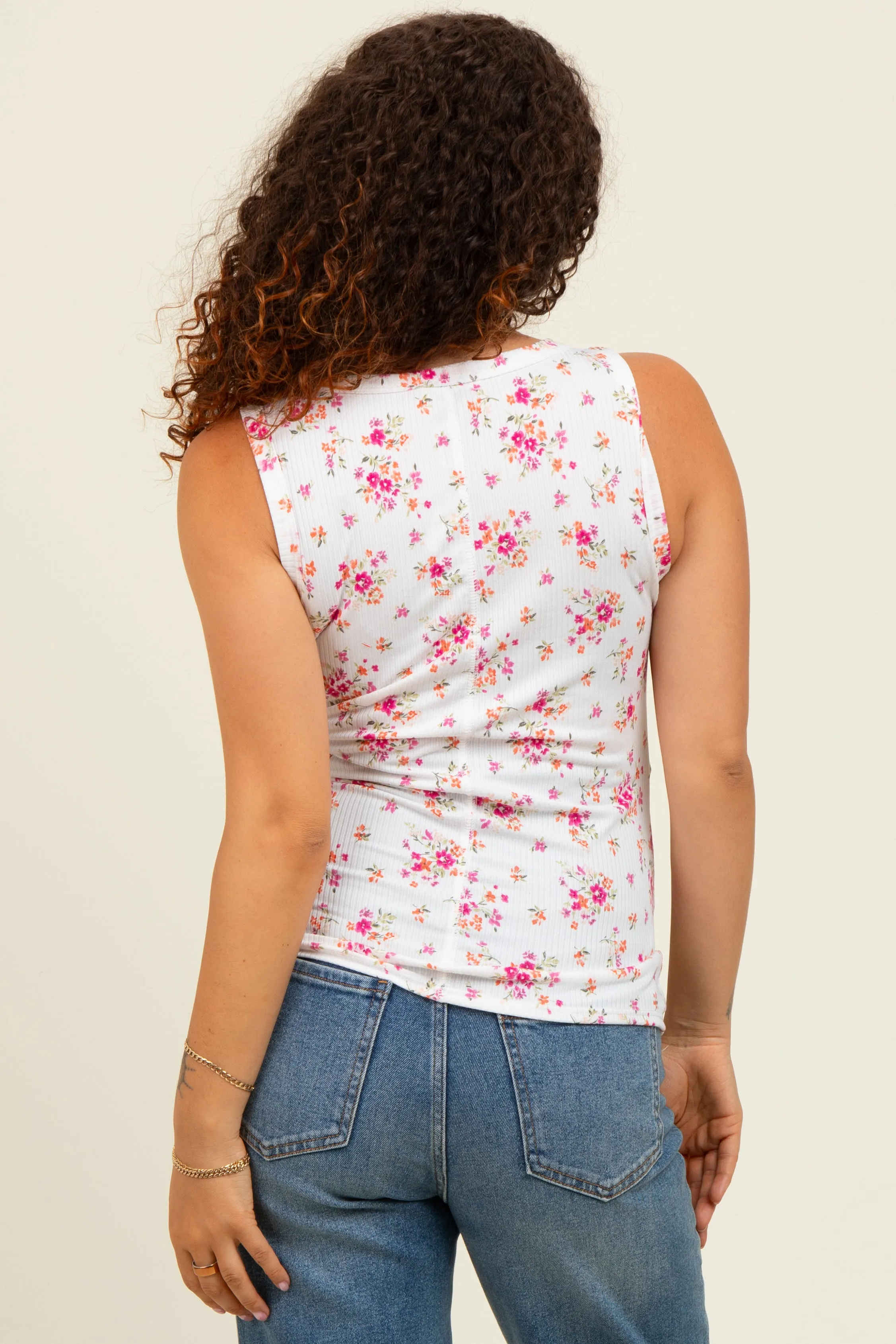 Ivory Floral Ribbed Maternity Tank Top sold by Pinkblush product image thumbnail 3