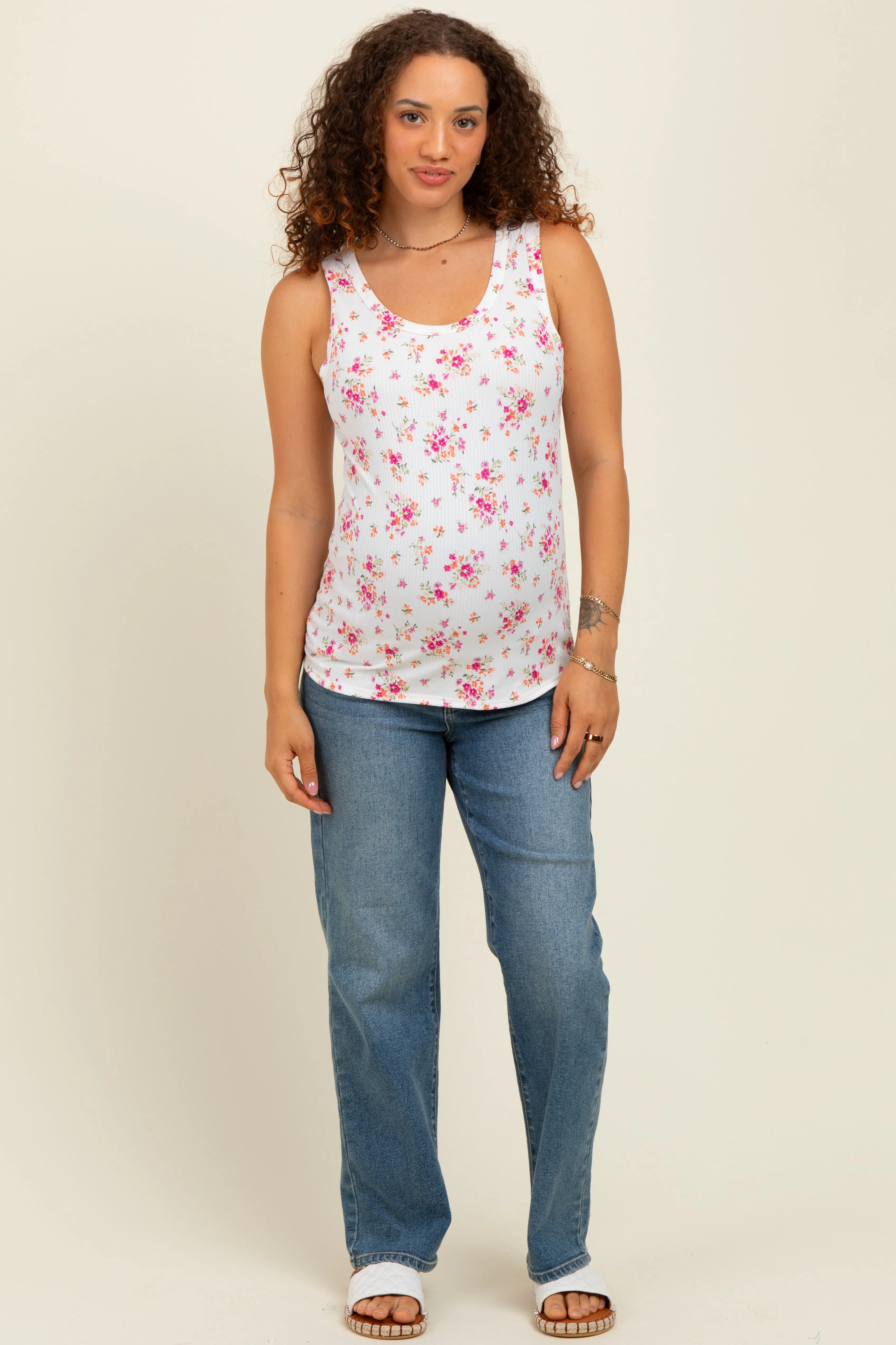 Ivory Floral Ribbed Maternity Tank Top sold by Pinkblush product image thumbnail 2