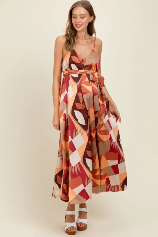 Rust Geometric Print Sash Tie Maternity Maxi Dress sold by Pinkblush