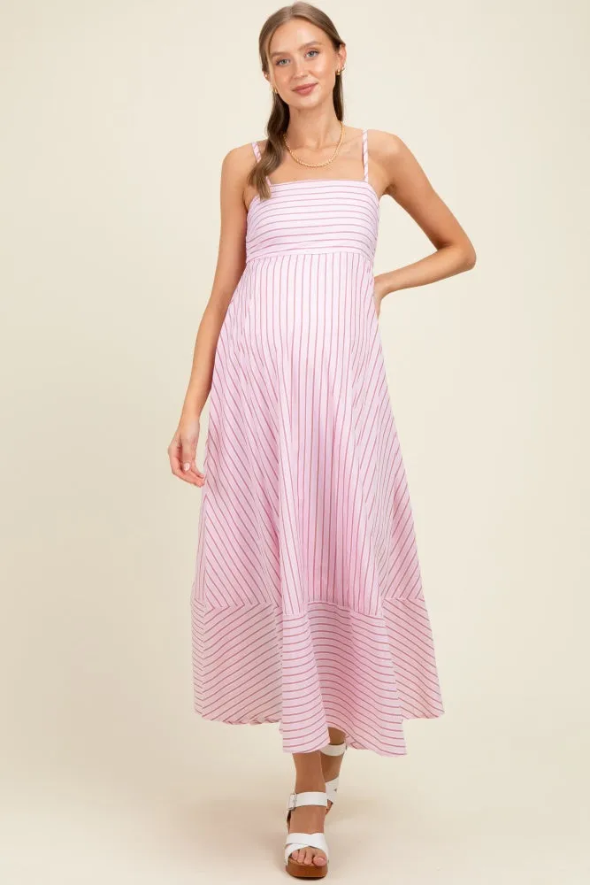 Light Pink Spaghetti Strap Stripe Maternity Maxi Dress sold by Pinkblush
