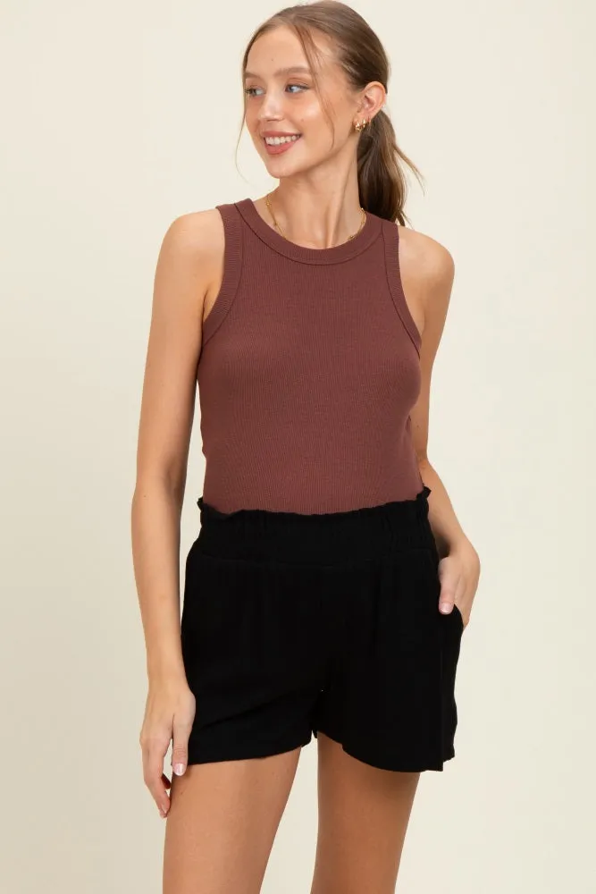 Black Linen Blend Maternity Shorts sold by Pinkblush