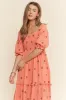 Orange Floral Smocked Puff Sleeve Maxi Dress sold by Pinkblush