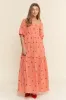 Orange Floral Smocked Puff Sleeve Maxi Dress sold by Pinkblush