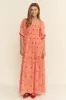 Orange Floral Smocked Puff Sleeve Maxi Dress sold by Pinkblush
