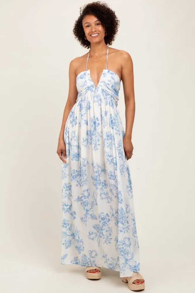 Light Blue Floral Tie-Back Halter Maxi Dress sold by Pinkblush