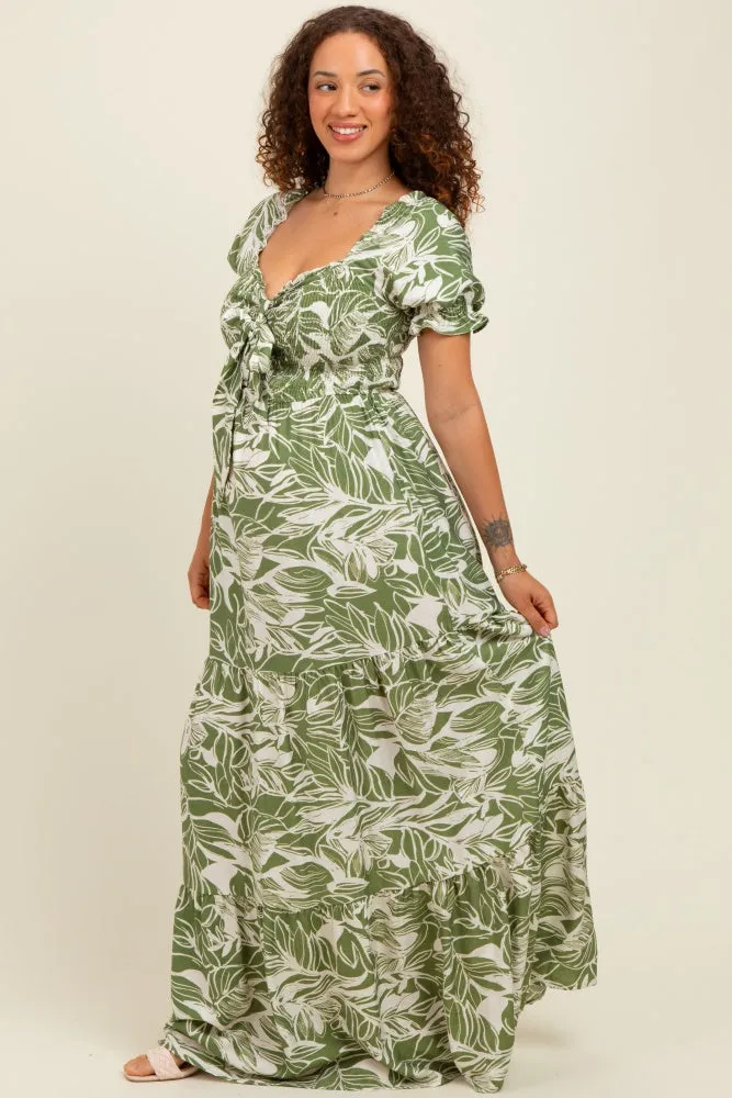 Green Tropical Print Smocked Front Tie Maternity Maxi Dress sold by Pinkblush product image thumbnail 2