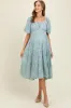 Light Blue Textured Floral Short Sleeve Maternity Midi Dress sold by Pinkblush