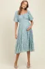 Light Blue Textured Floral Short Sleeve Maternity Midi Dress sold by Pinkblush