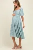 Light Blue Textured Floral Short Sleeve Maternity Midi Dress sold by Pinkblush