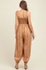 Camel Printed Smocked Shoulder Tie Maternity Jumpsuit sold by Pinkblush