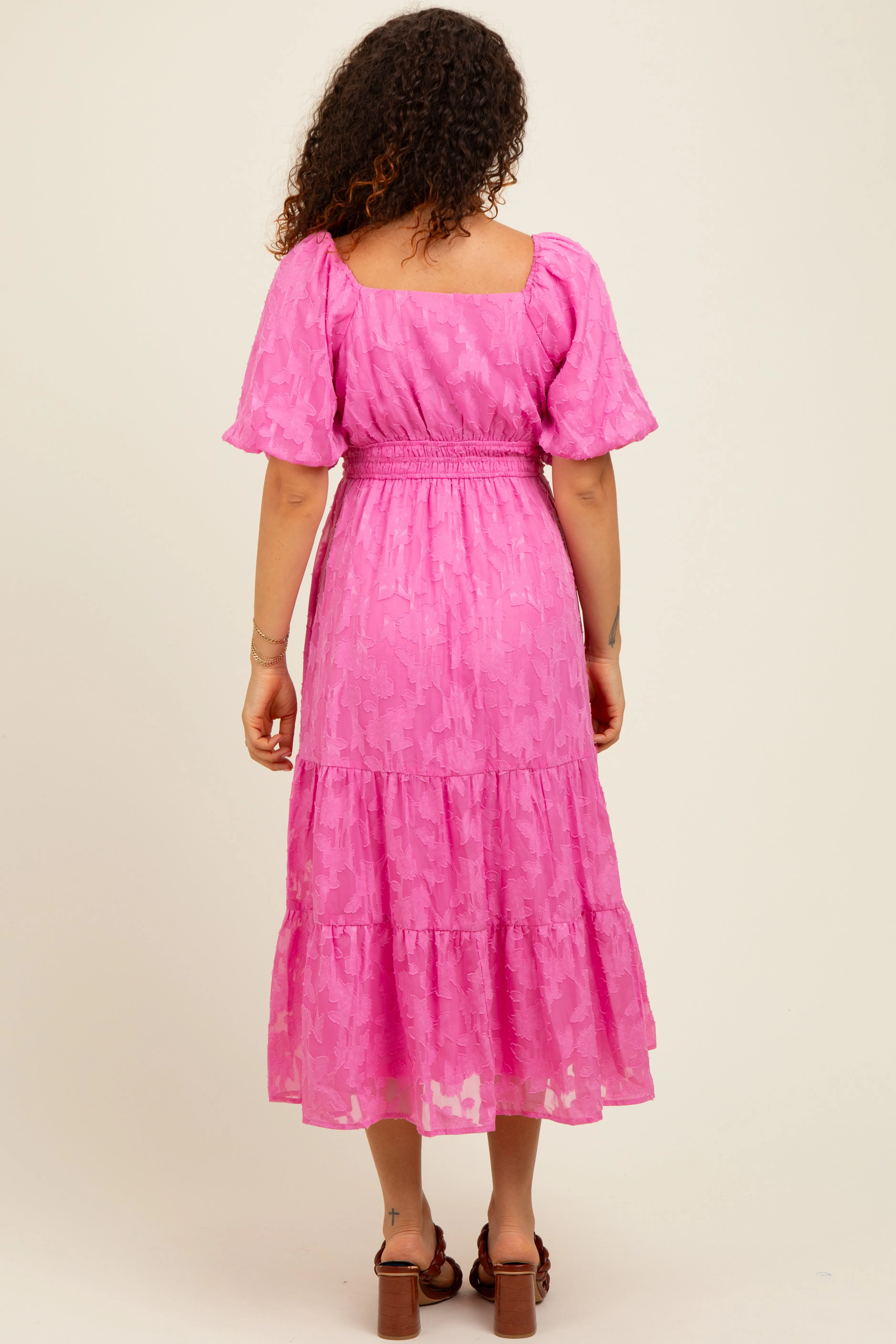 Pink Textured Floral Short Sleeve Maternity  Midi Dress sold by Pinkblush product image thumbnail 4