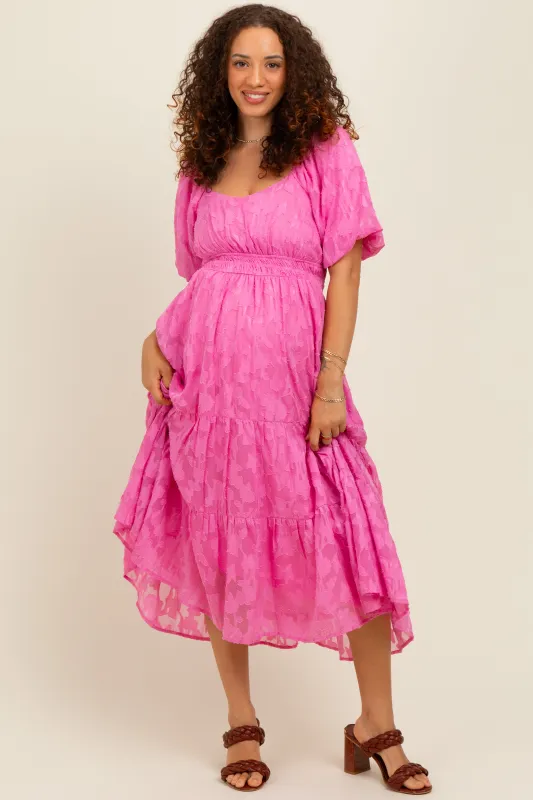 Pink Textured Floral Short Sleeve Maternity  Midi Dress sold by Pinkblush