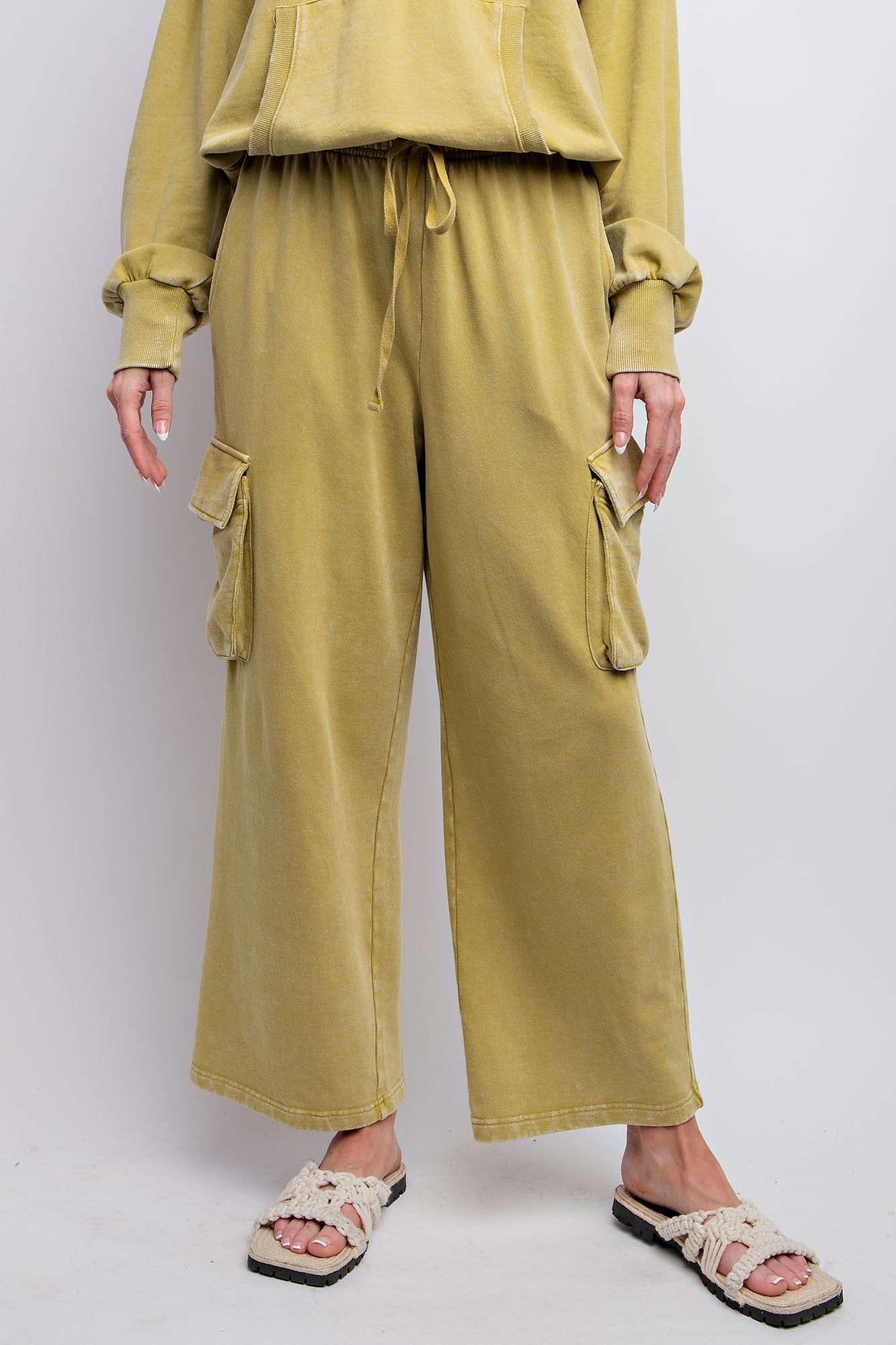 Pistachio Washed Terry Knit Cargo Pants sold by Pinkblush product image thumbnail 2