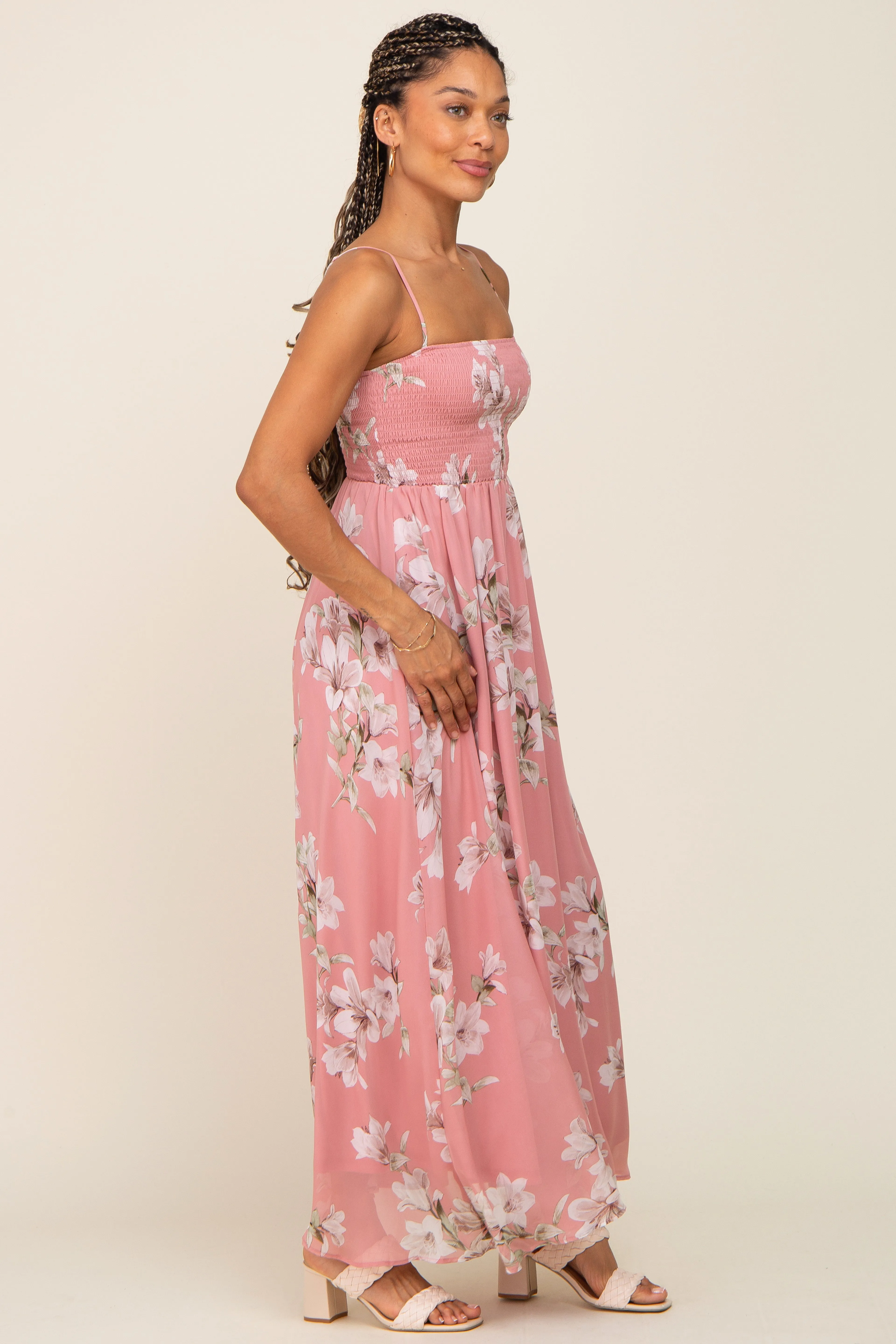 Mauve Floral Sleeveless Smocked Maxi Dress sold by Pinkblush product image thumbnail 2