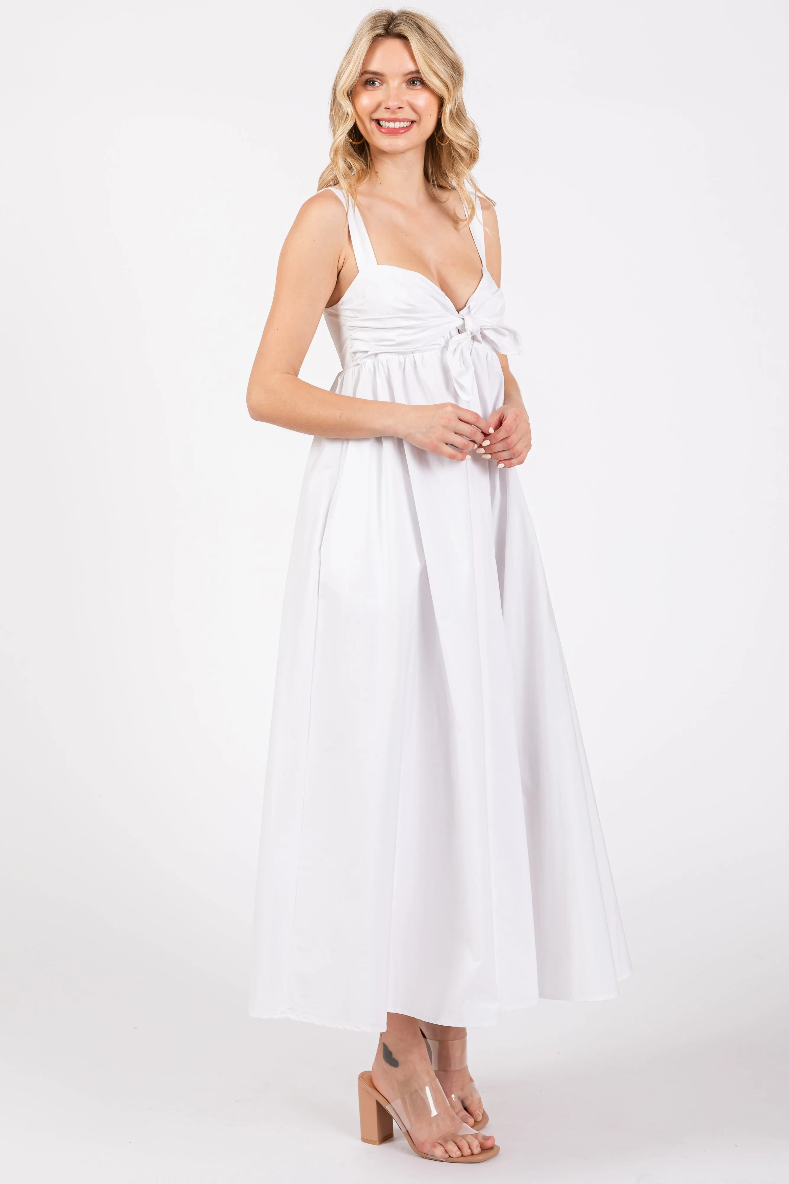 White Front Tie Sleeveless Midi Dress sold by Pinkblush product image thumbnail 3
