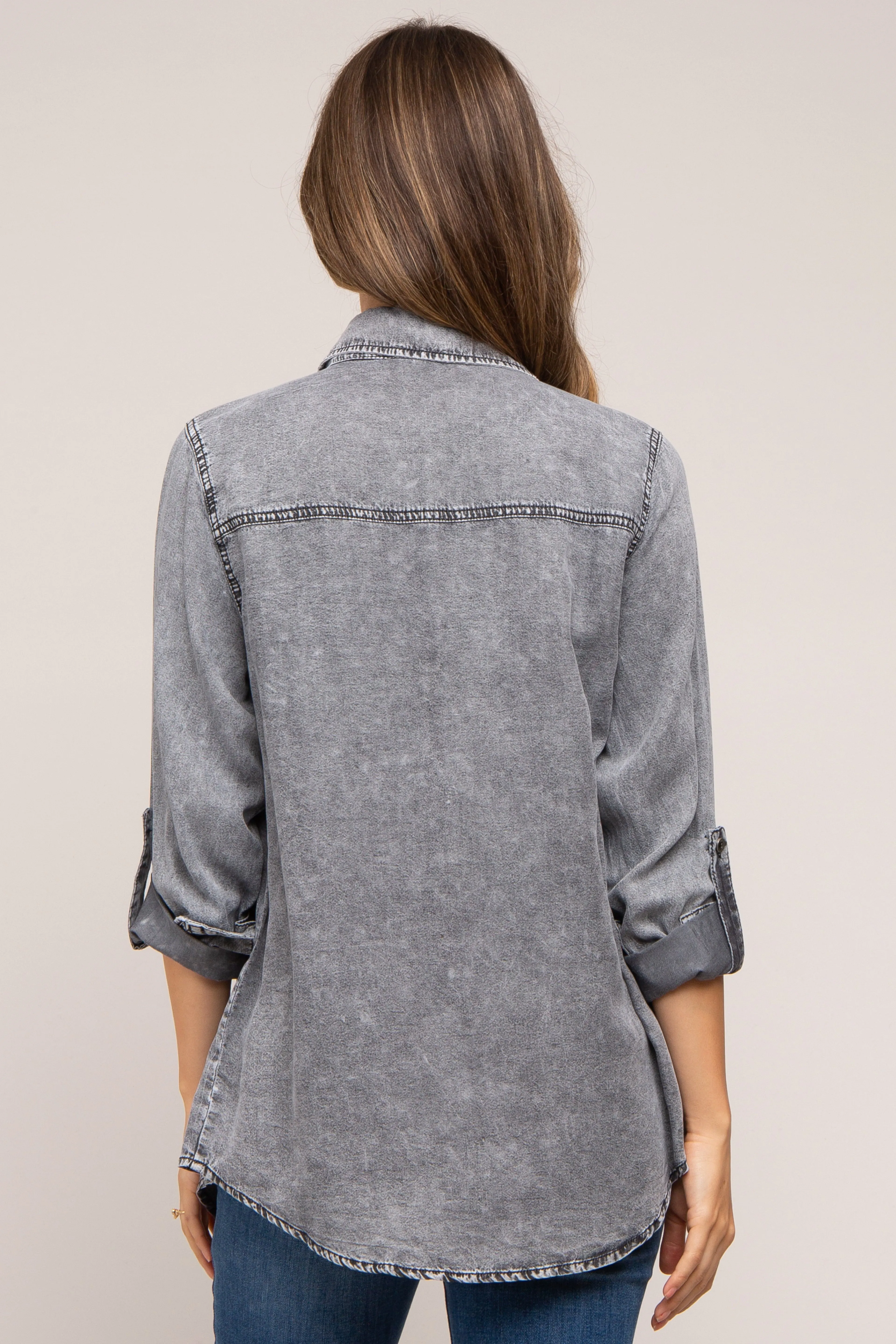 Charcoal Chambray Maternity Rolled Cuff Shirt sold by Pinkblush product image thumbnail 5