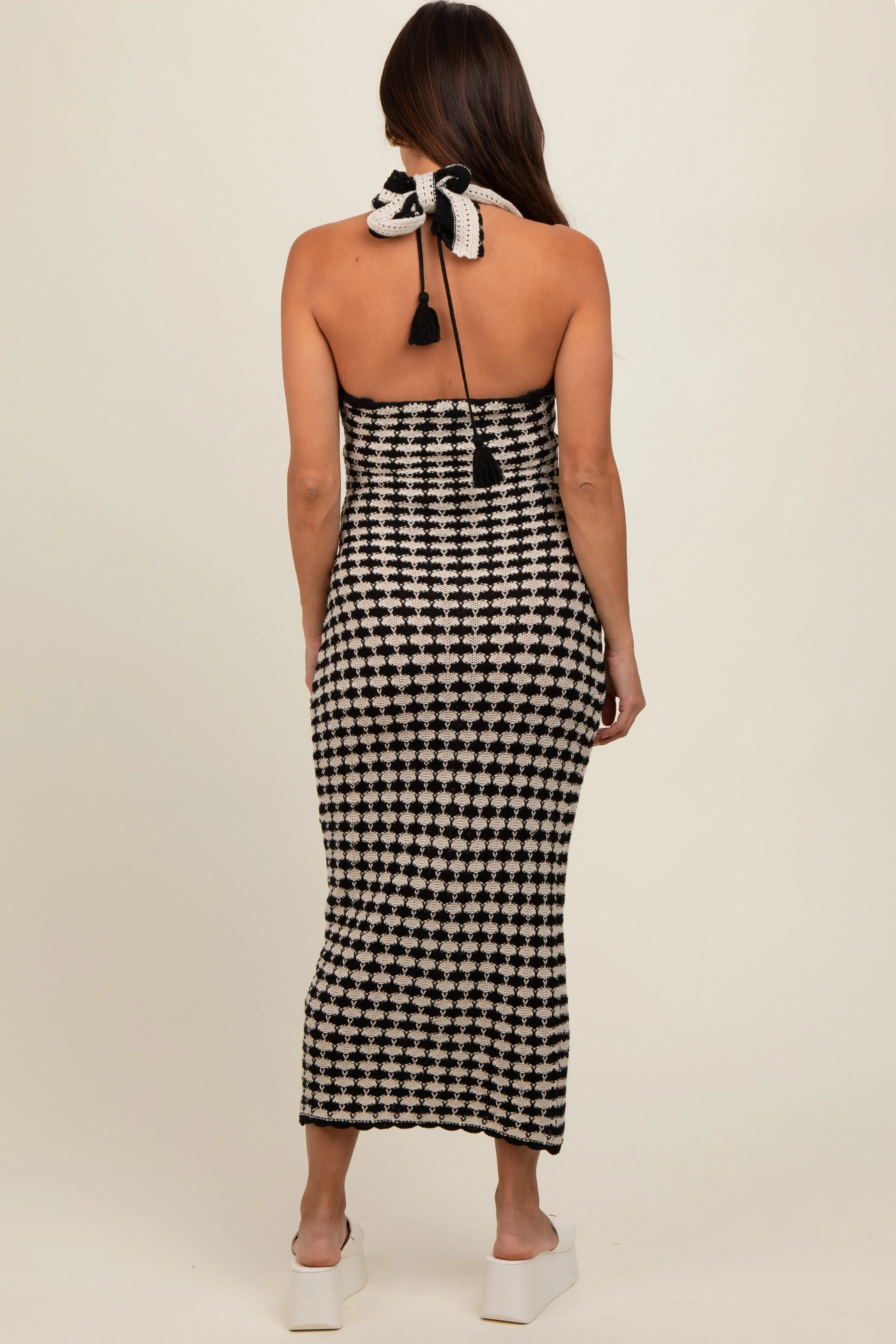 Black Crochet Knit Ruffle Strap Maternity Midi Dress sold by Pinkblush product image thumbnail 3