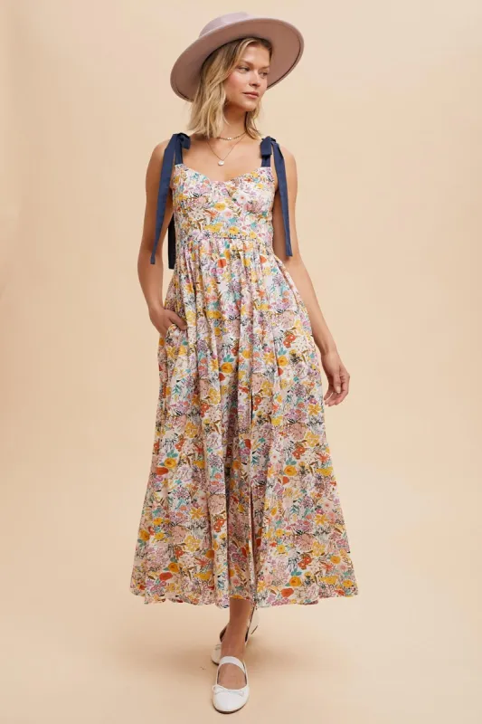 Navy Creme Multi Cotton Floral Maxi Dress sold by Pinkblush