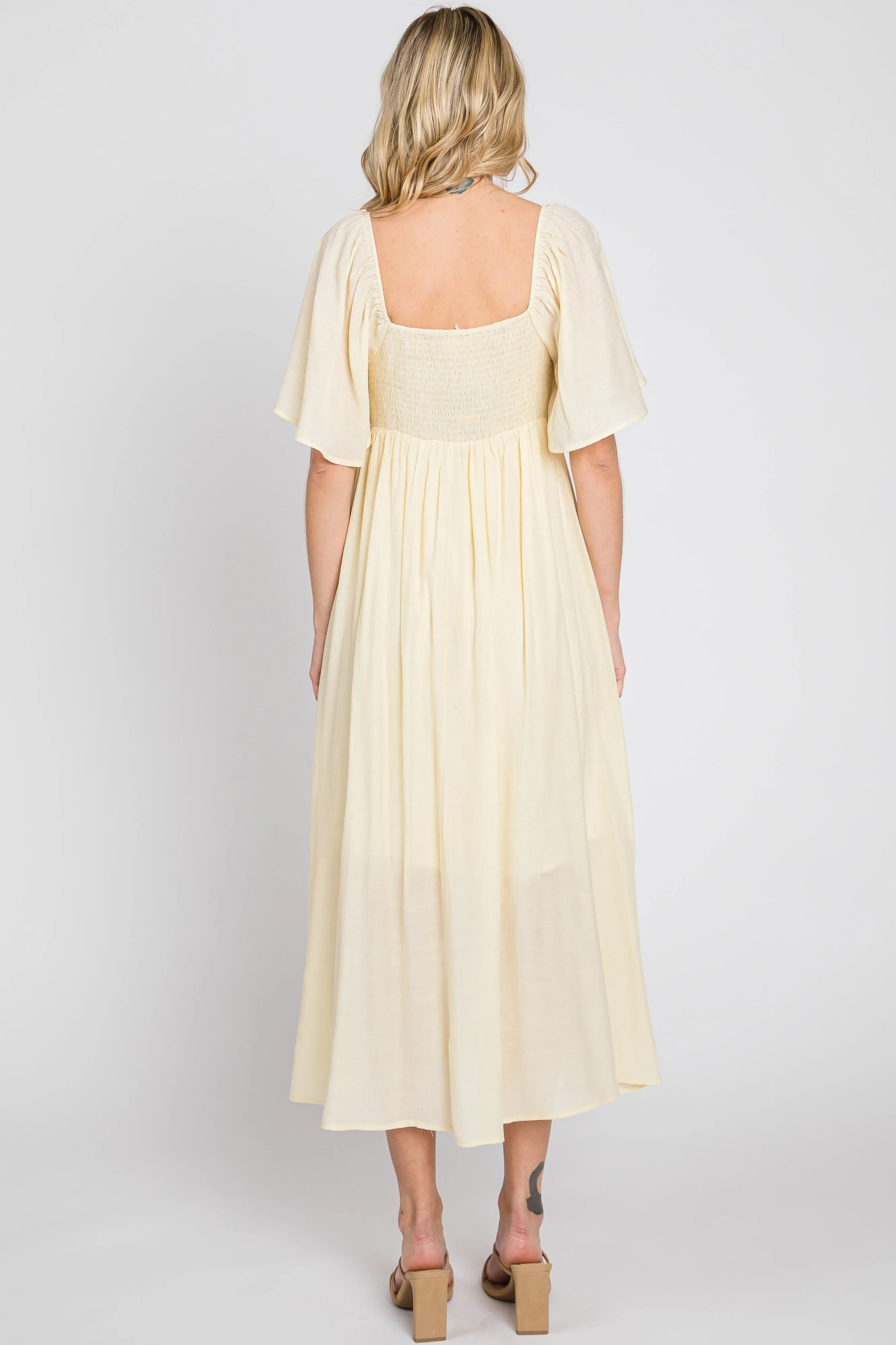 Cream Front Tie Ruffle Sleeve Midi Dress sold by Pinkblush product image thumbnail 3