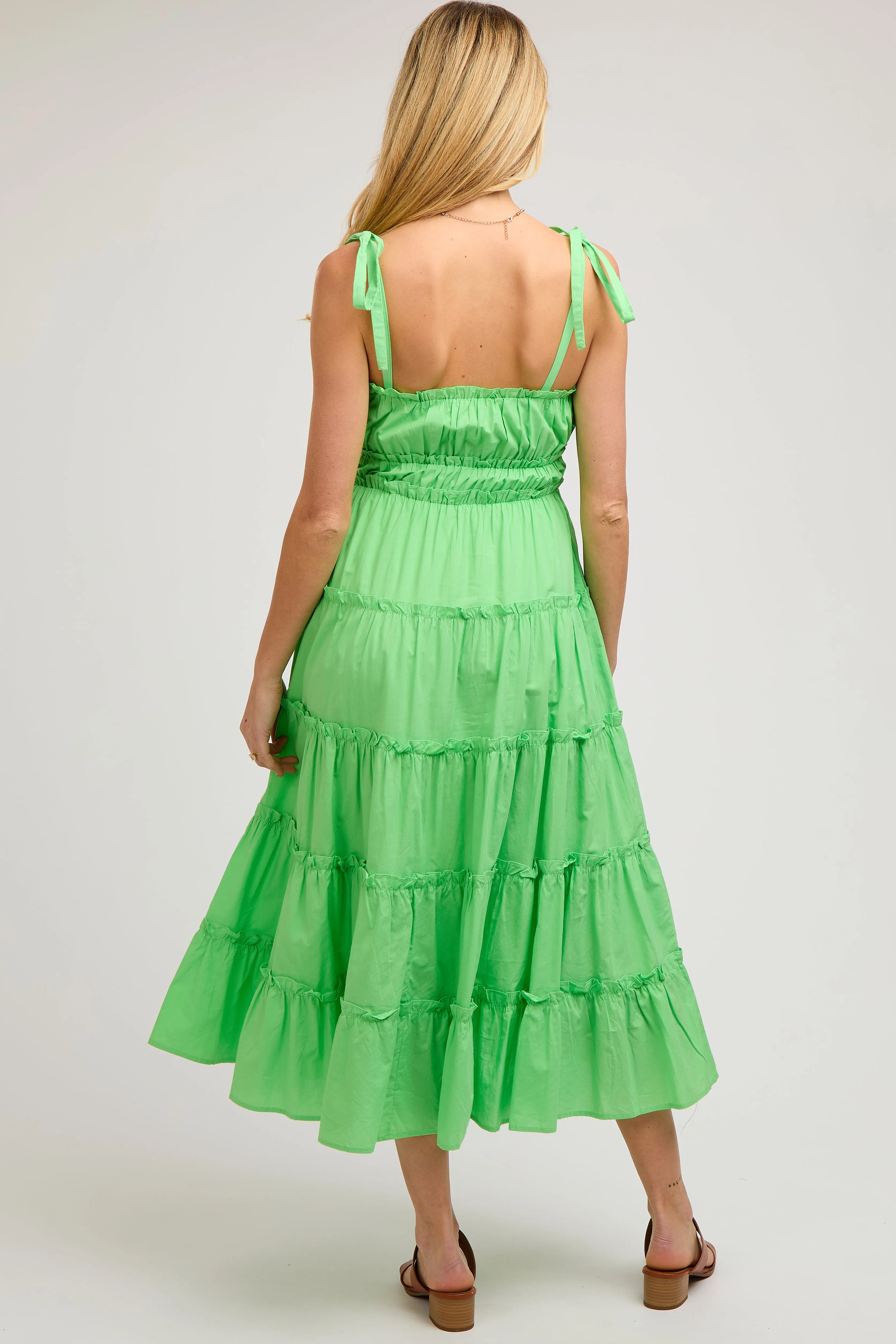 Lime Tiered Tie Strap Maternity Midi Dress sold by Pinkblush product image thumbnail 3