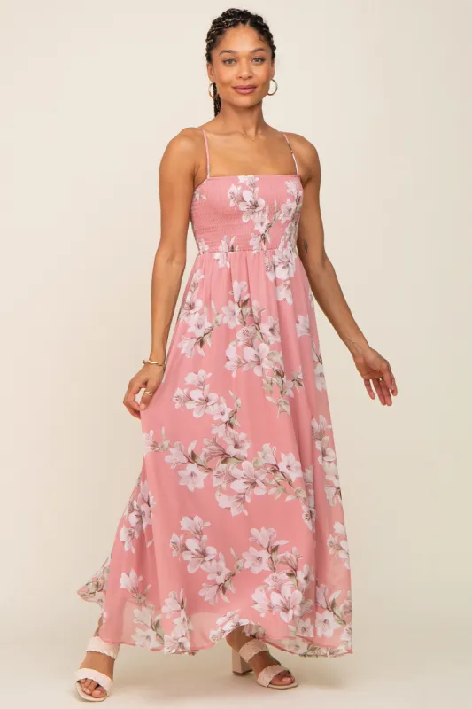 Mauve Floral Sleeveless Smocked Maxi Dress sold by Pinkblush