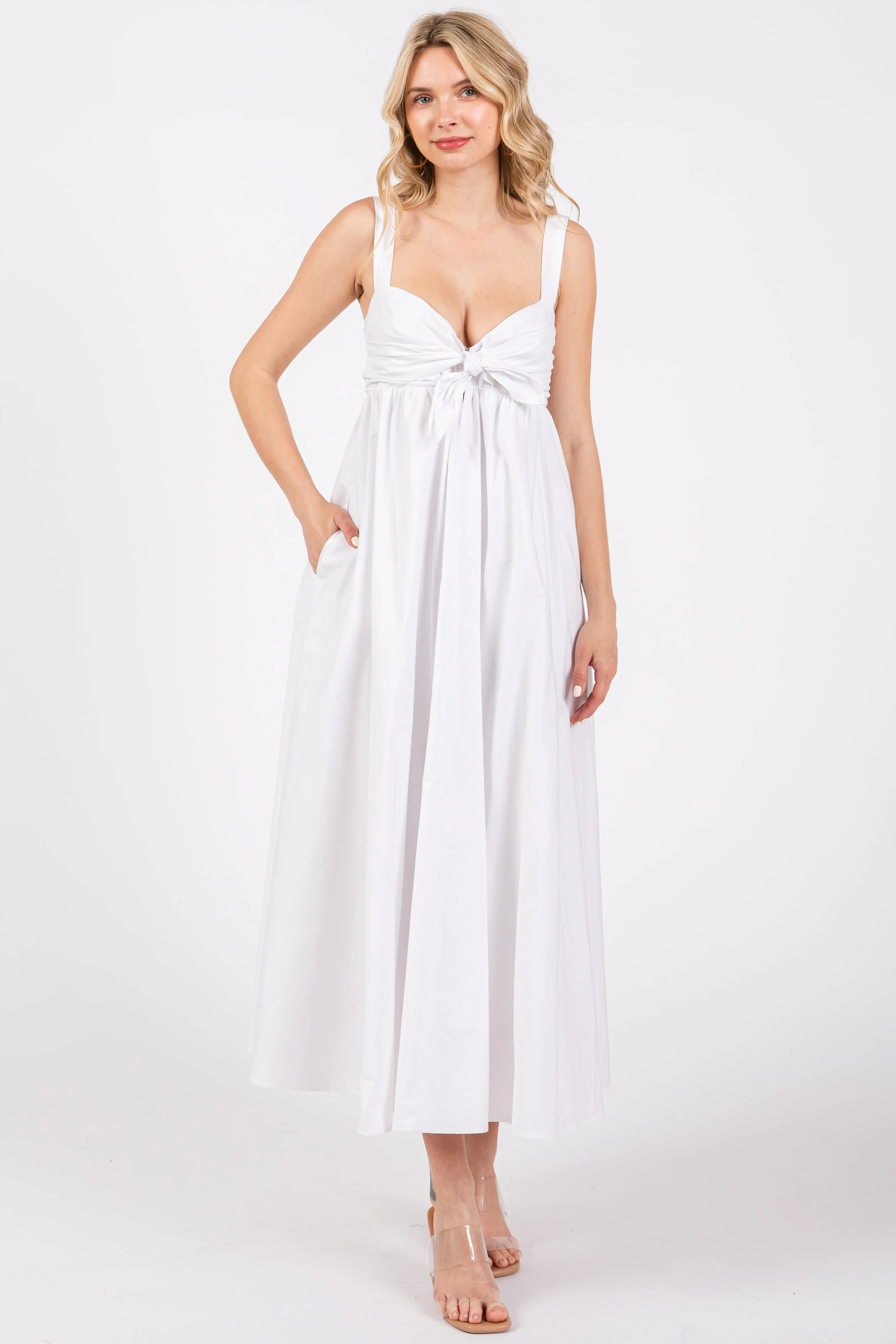 White Front Tie Sleeveless Midi Dress sold by Pinkblush product image thumbnail 2