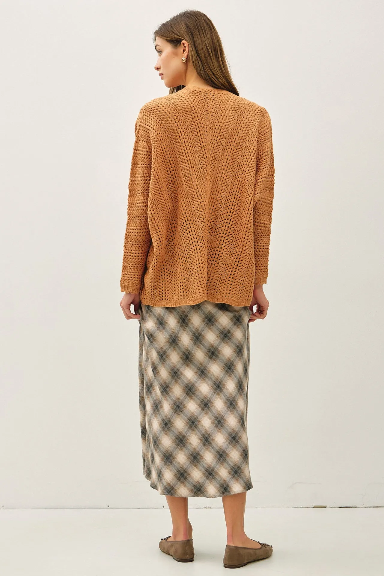 Camel Crochet Knit Scallop Detail Open Cardigan sold by Pinkblush product image thumbnail 4