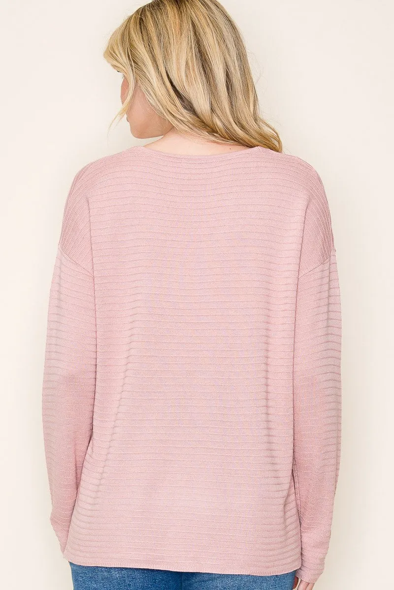 Light Pink Striped Knit Long Sleeve Top sold by Pinkblush product image thumbnail 4