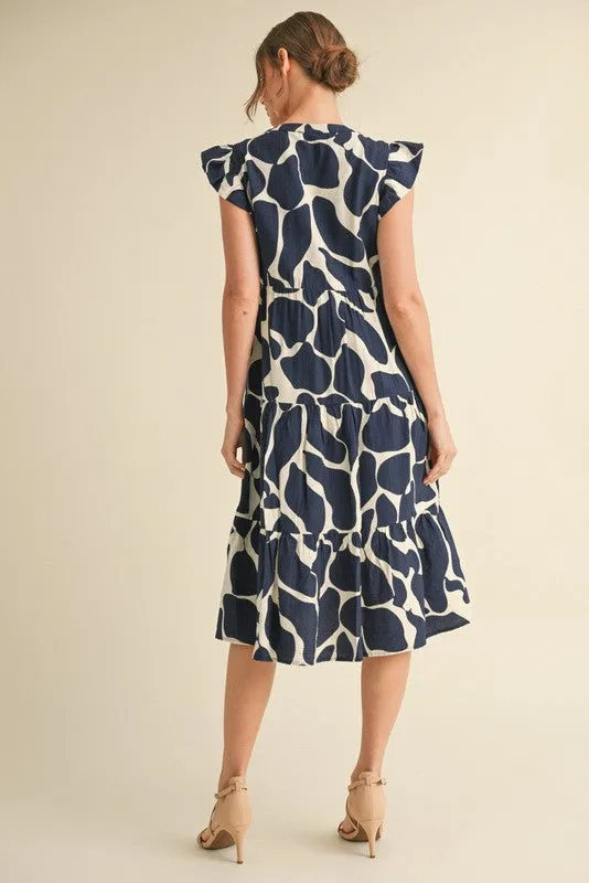 Navy Print Tiered Layer Midi Dress sold by Pinkblush product image thumbnail 2