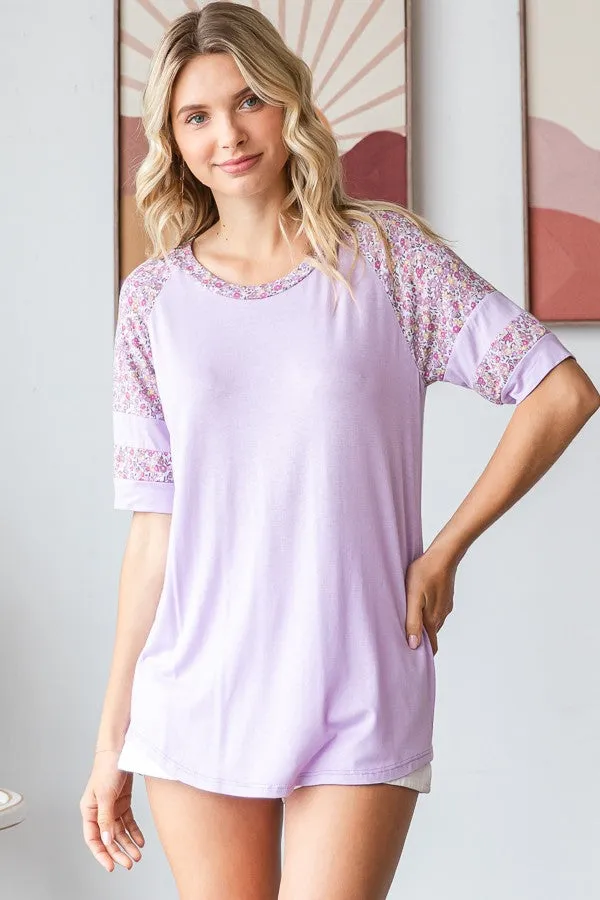 Lilac Floral Contrast Raglan Short Sleeve T-Shirt sold by Pinkblush product image thumbnail 2